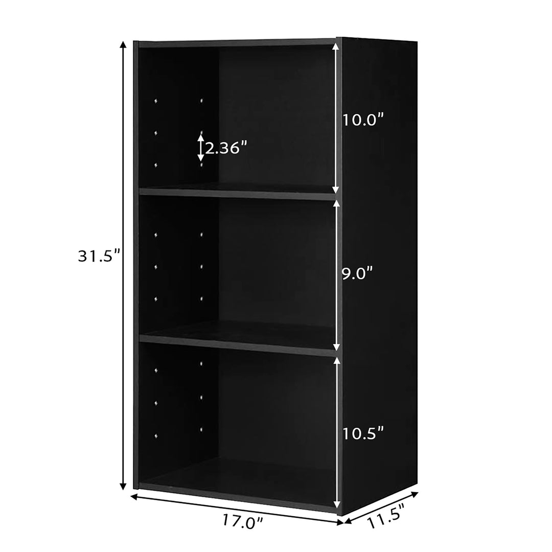 3 Open Shelf Bookcase Modern Multi-functional Storage Display Cabinet Black Image 3