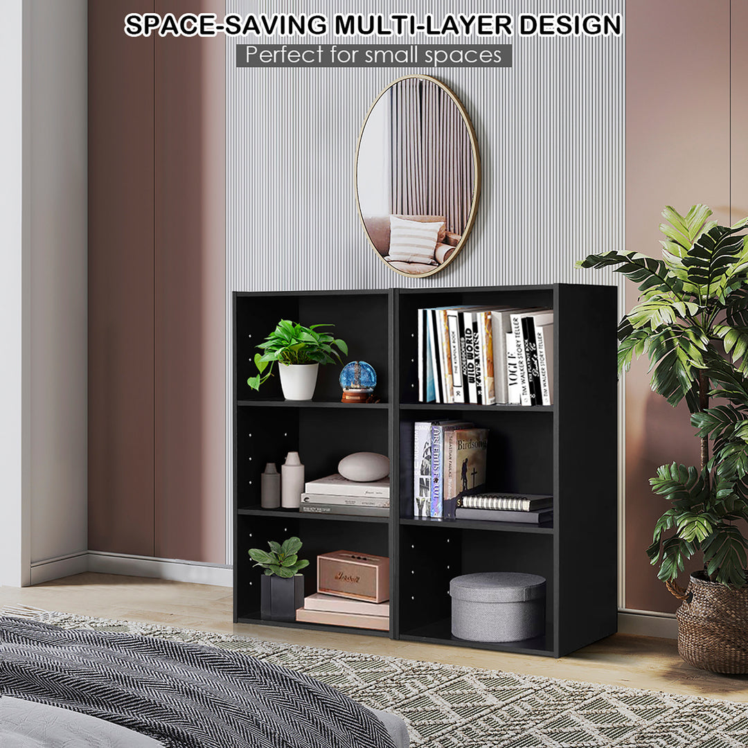 3 Open Shelf Bookcase Modern Multi-functional Storage Display Cabinet Black Image 4