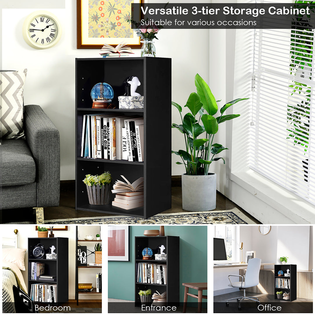 3 Open Shelf Bookcase Modern Multi-functional Storage Display Cabinet Black Image 5