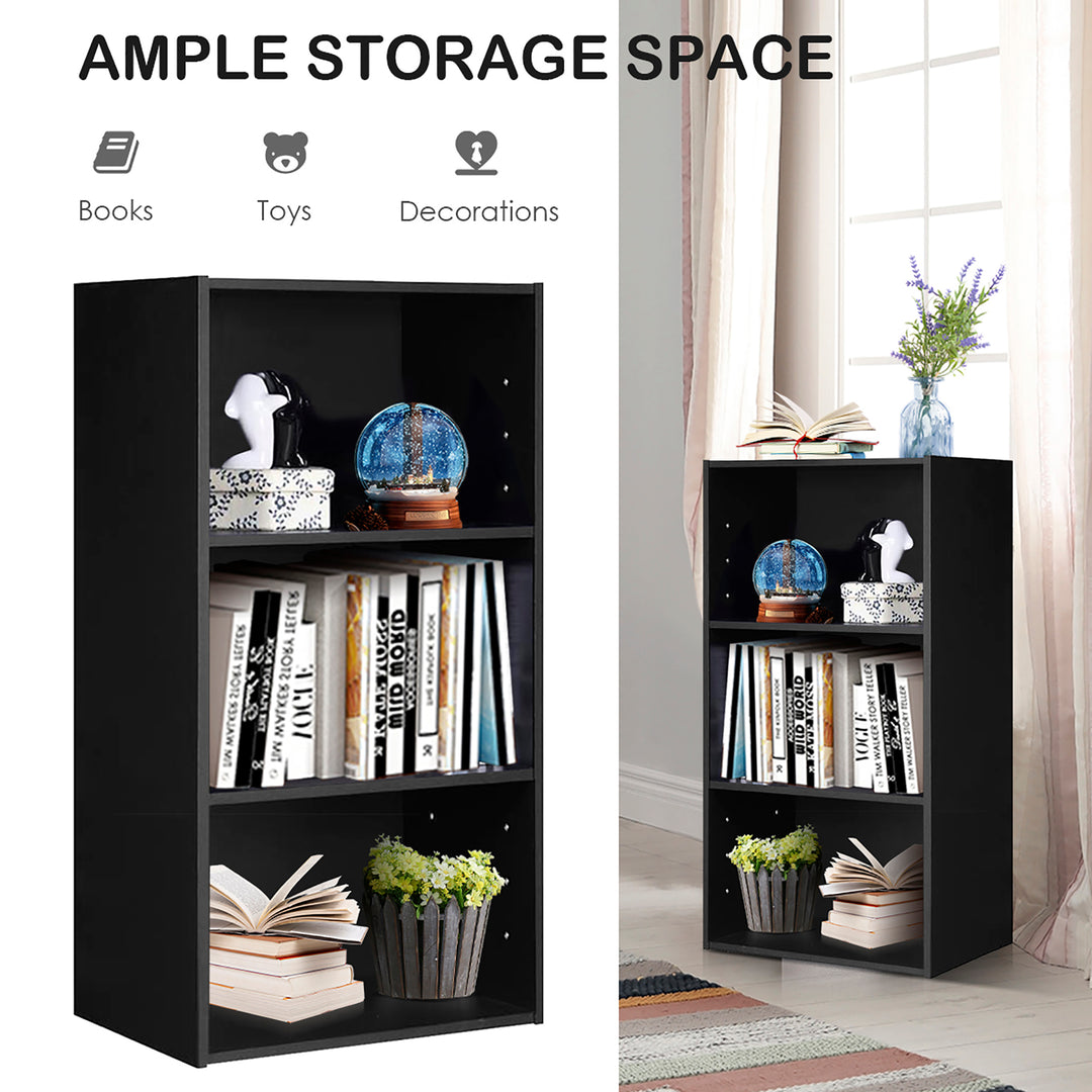 3 Open Shelf Bookcase Modern Multi-functional Storage Display Cabinet Black Image 6