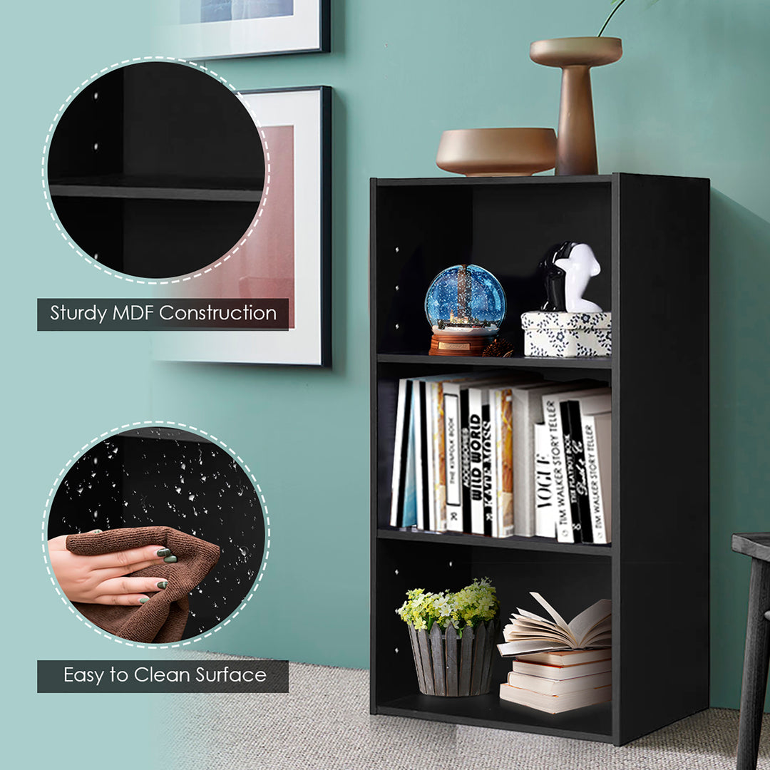 3 Open Shelf Bookcase Modern Multi-functional Storage Display Cabinet Black Image 8