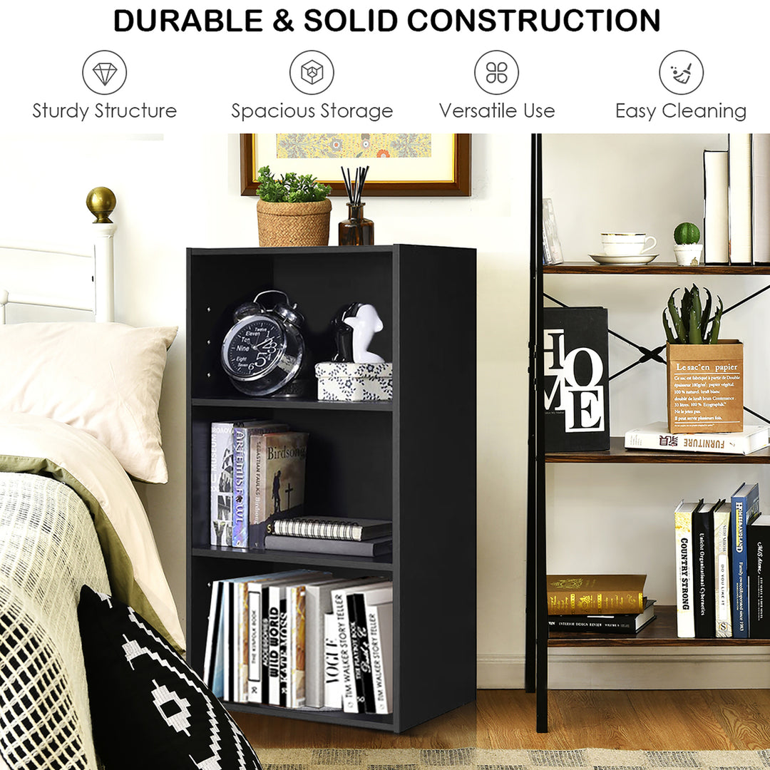 3 Open Shelf Bookcase Modern Multi-functional Storage Display Cabinet Black Image 9