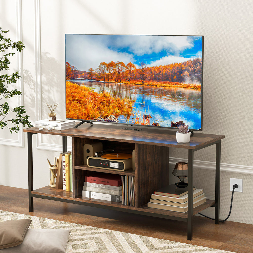 TV Console Table w/ Power Outlets 50" Industrial TV Stand w/ Open Shelves and Compartments Image 2