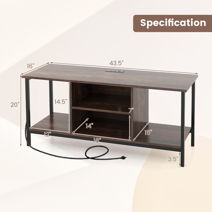 TV Console Table w/ Power Outlets 50" Industrial TV Stand w/ Open Shelves and Compartments Image 3