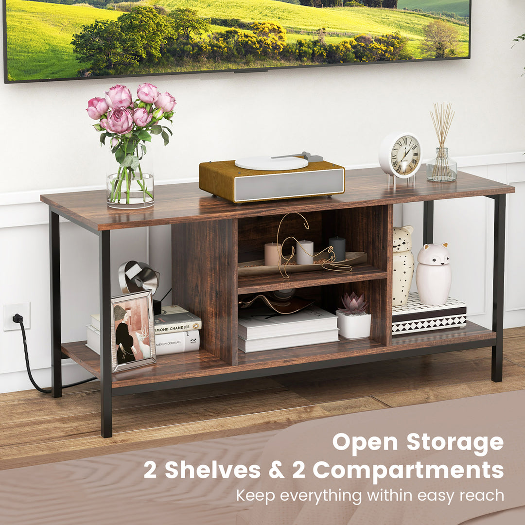 TV Console Table w/ Power Outlets 50" Industrial TV Stand w/ Open Shelves and Compartments Image 4