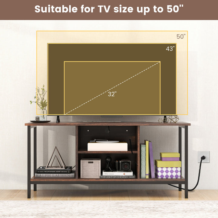 TV Console Table w/ Power Outlets 50" Industrial TV Stand w/ Open Shelves and Compartments Image 7