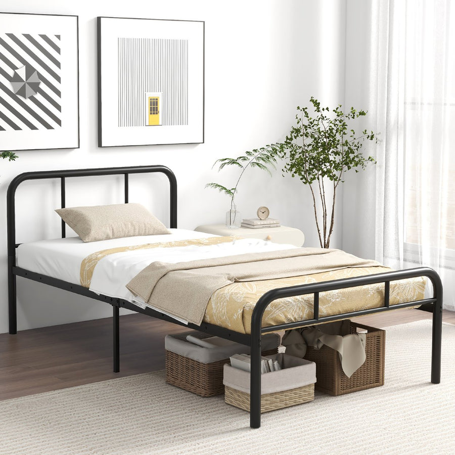 Twin Bed Frame Metal Platform Bed Base w/ Headboard and Footboard Under Bed Storage Image 1