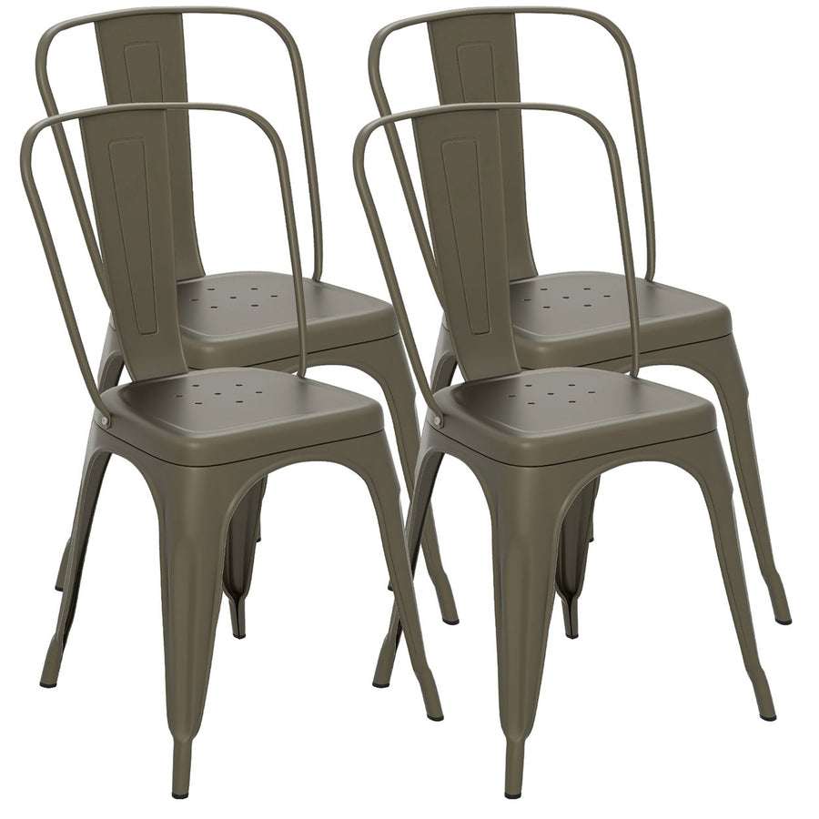 18 Metal Dining Chair High Back Bar Stools Set of 4 w/ X-shaped Frame Breathable Holes Image 1