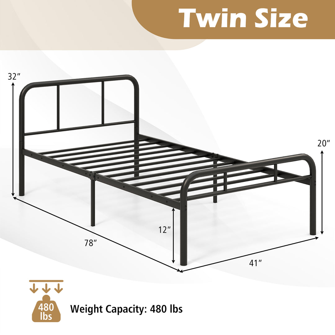 Twin Bed Frame Metal Platform Bed Base w/ Headboard and Footboard Under Bed Storage Image 3