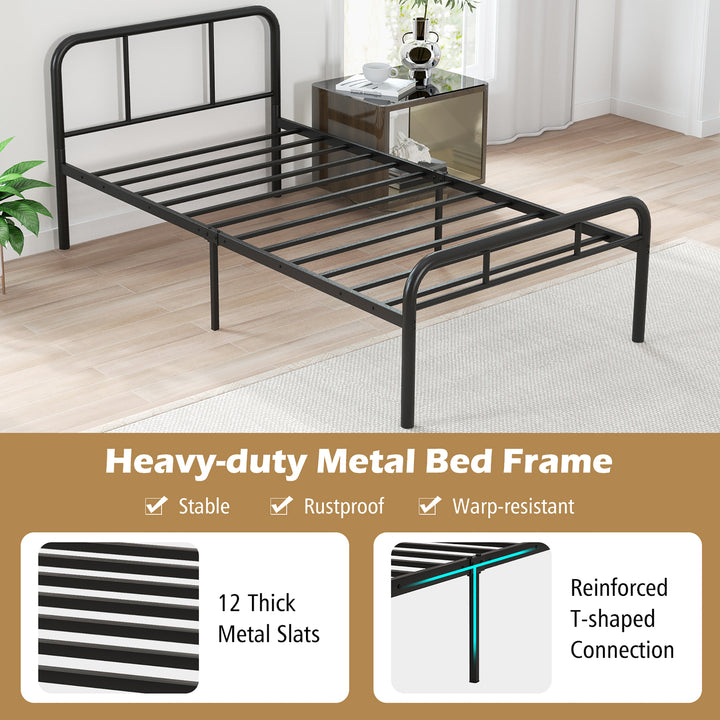 Twin Bed Frame Metal Platform Bed Base w/ Headboard and Footboard Under Bed Storage Image 5