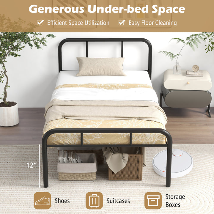 Twin Bed Frame Metal Platform Bed Base w/ Headboard and Footboard Under Bed Storage Image 6