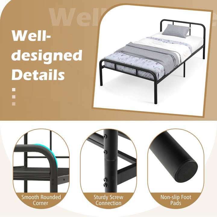 Twin Bed Frame Metal Platform Bed Base w/ Headboard and Footboard Under Bed Storage Image 7