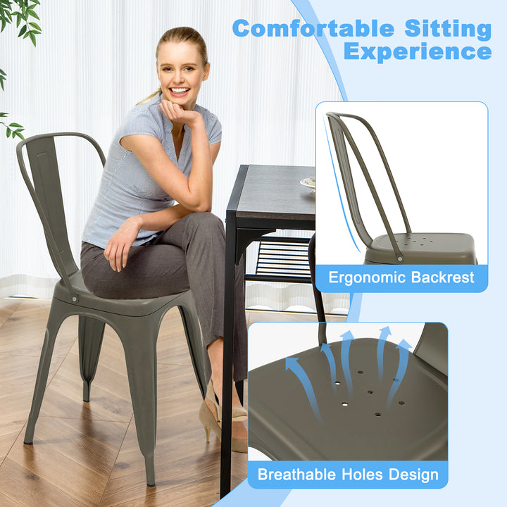 18 Metal Dining Chair High Back Bar Stools Set of 4 w/ X-shaped Frame Breathable Holes Image 5