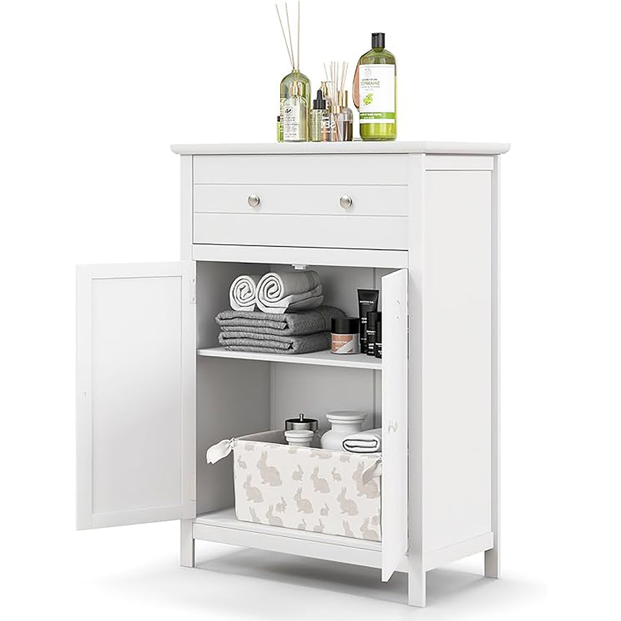 Bathroom Storage Cabinet Free Standing Large Drawer W/Adjustable Shelf White Image 1