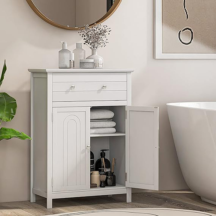 Bathroom Storage Cabinet Free Standing Large Drawer W/Adjustable Shelf White Image 2