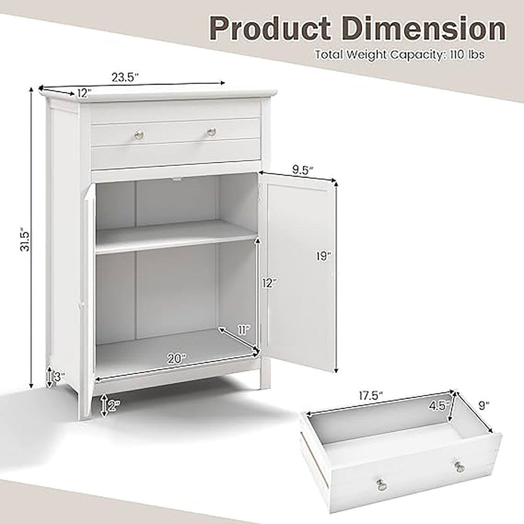 Bathroom Storage Cabinet Free Standing Large Drawer W/Adjustable Shelf White Image 3