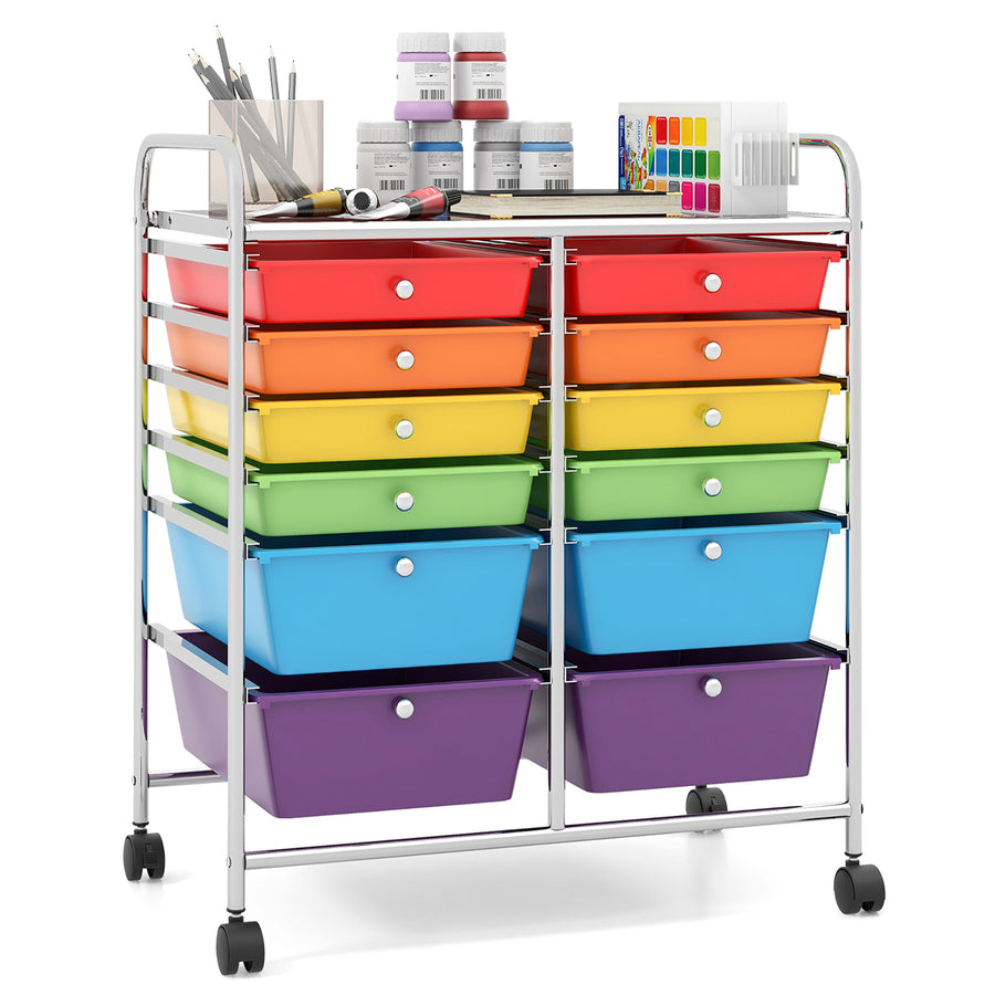 Office Rolling Cart 12 Storage Drawer Studio Organizer Bins Scrapbook Paper Multicolor Image 1