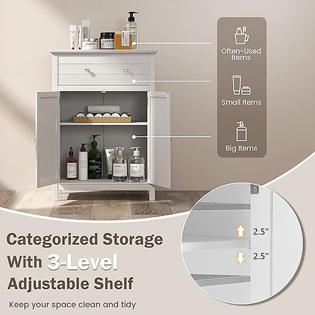 Bathroom Storage Cabinet Free Standing Large Drawer W/Adjustable Shelf White Image 4