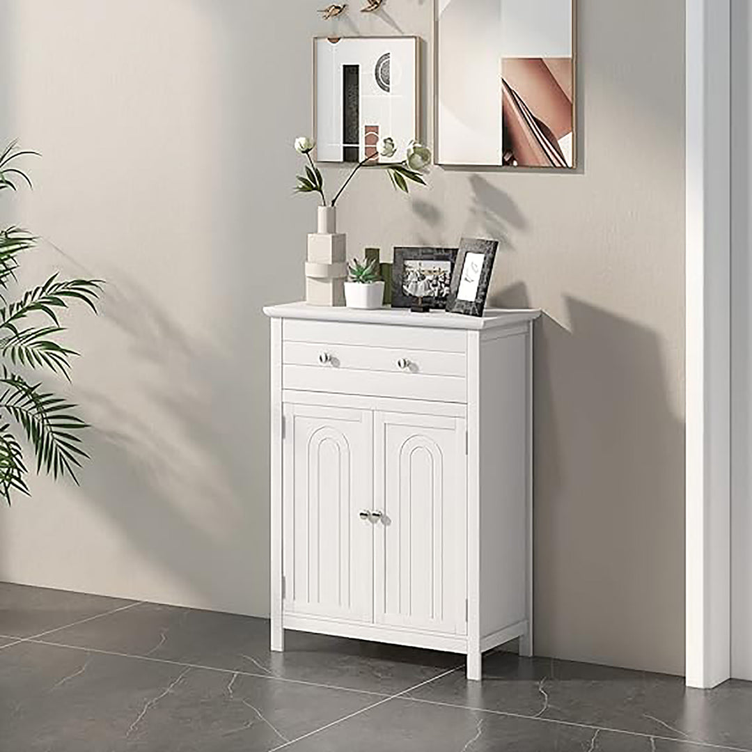 Bathroom Storage Cabinet Free Standing Large Drawer W/Adjustable Shelf White Image 5