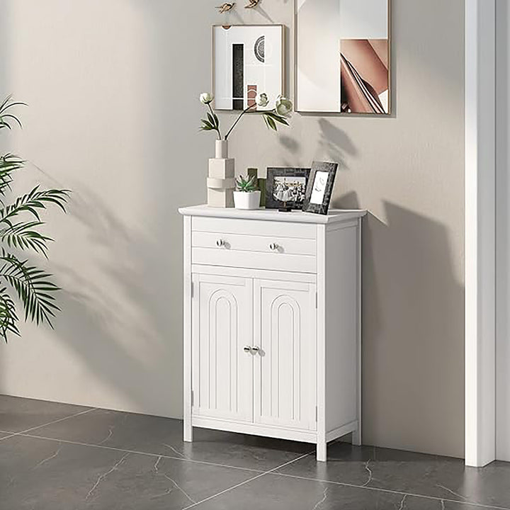 Bathroom Storage Cabinet Free Standing Large Drawer W/Adjustable Shelf White Image 5