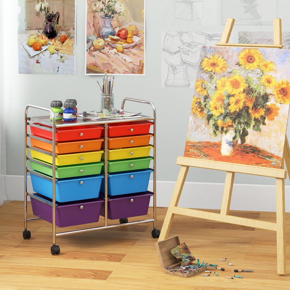 Office Rolling Cart 12 Storage Drawer Studio Organizer Bins Scrapbook Paper Multicolor Image 2