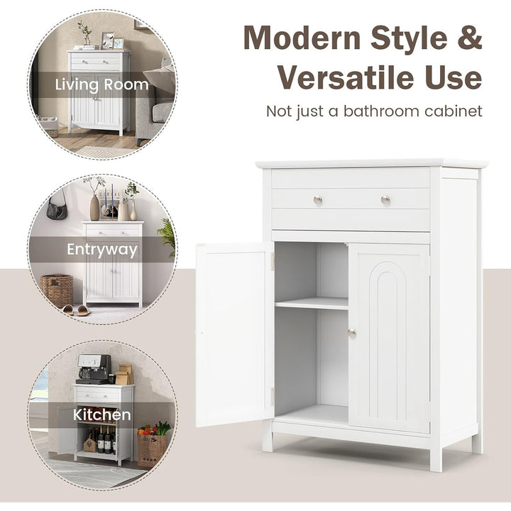 Bathroom Storage Cabinet Free Standing Large Drawer W/Adjustable Shelf White Image 8