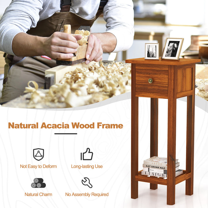 2PCS Solid Wood Side Table Home Rectangular Sofa Side Table w/ Acacia Wood Top Telephone Table Image 9