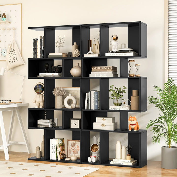 2 PCS 5 Cubes Ladder Shelf Freestanding Bookshelf Display Rack Bookcase Image 1