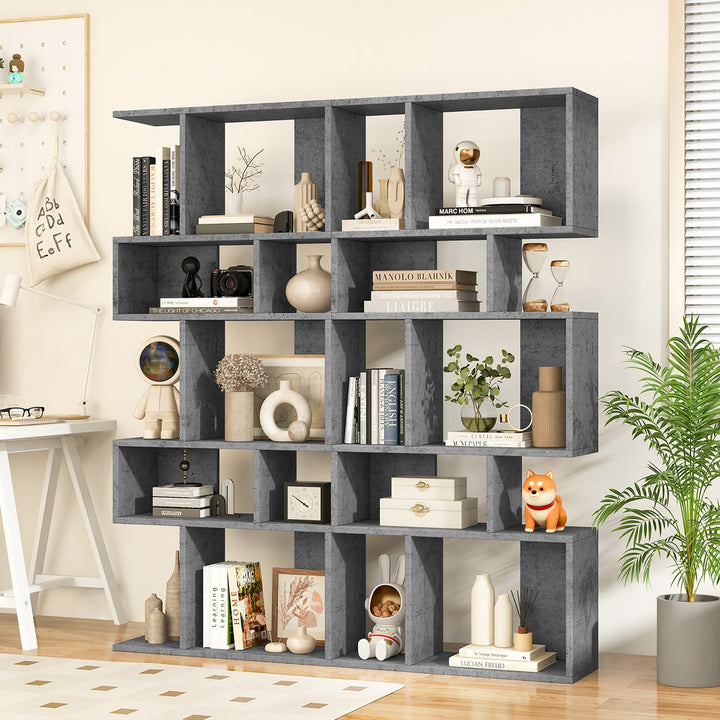 2 PCS 5 Cubes Ladder Shelf Freestanding Bookshelf Display Rack Bookcase Image 1