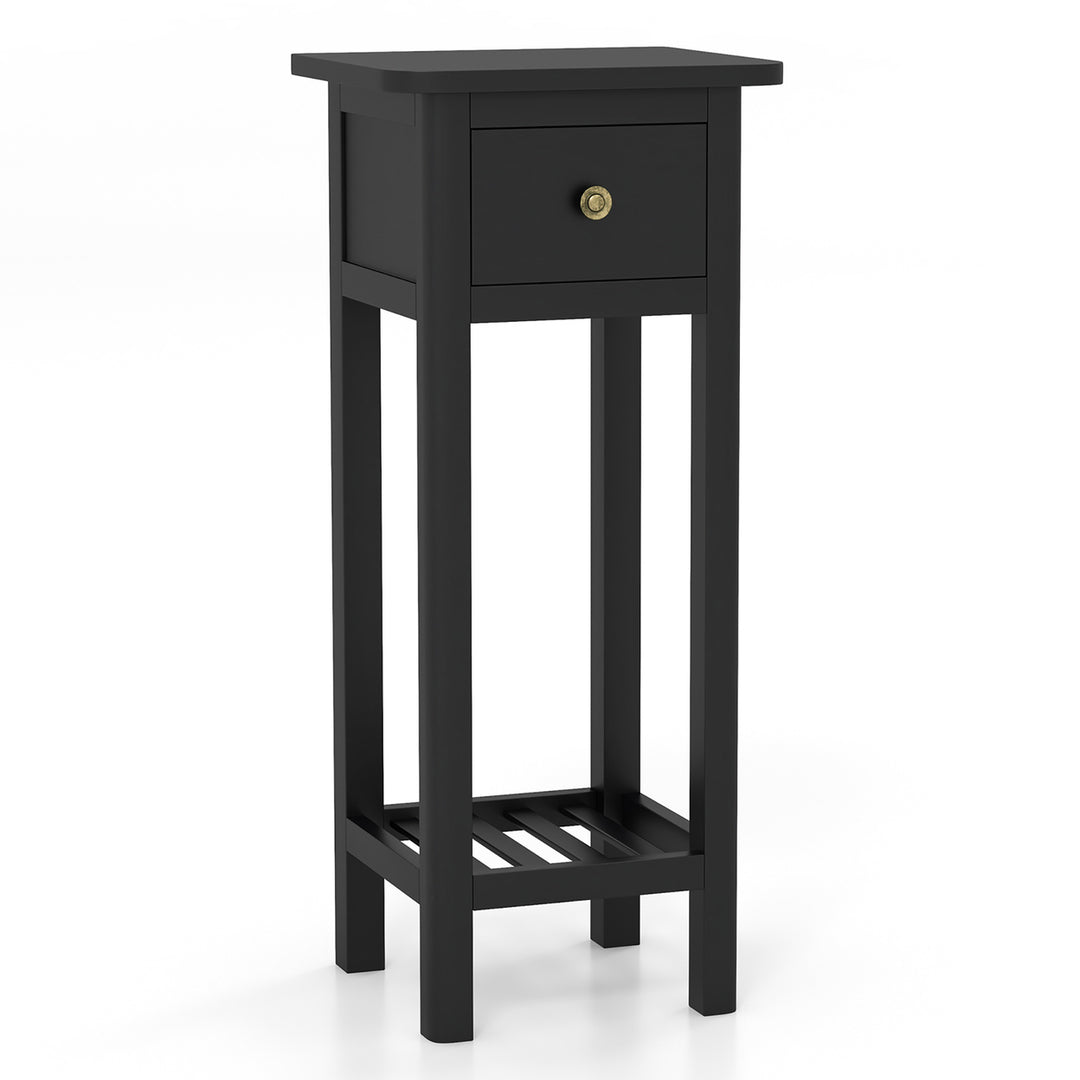 Solid Wood Side Table Rectangular Sofa Side Table w/ Acacia Wood Top Telephone Table Black Image 9