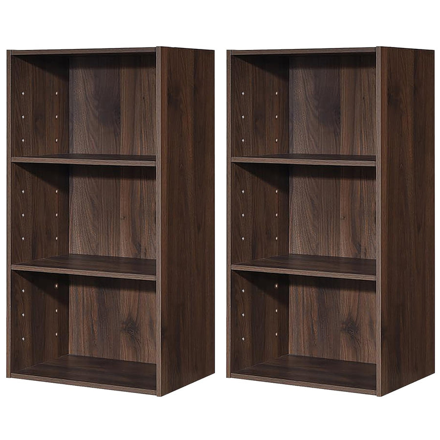 2 PCS 3 Tier Open Shelf Bookcase Multi-functional Storage Display Cabinet Walnut Image 1