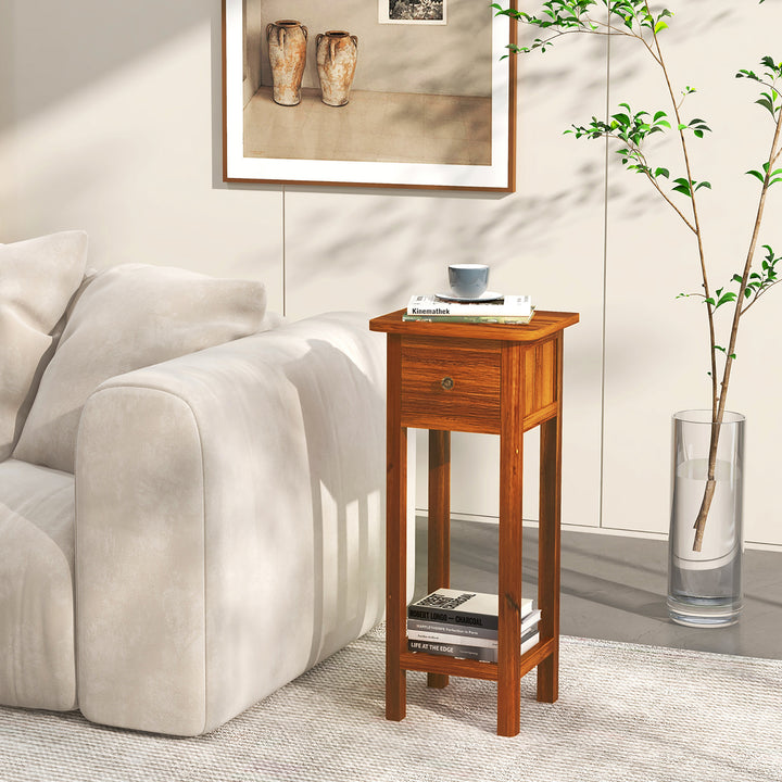 Solid Wood Side Table Home Rectangular Sofa Side Table w/ Acacia Wood Top Telephone Table Image 4