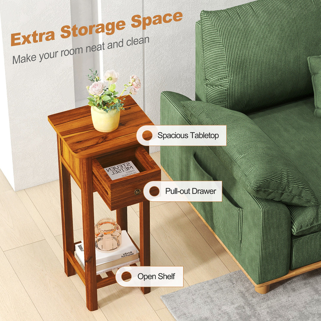 Solid Wood Side Table Home Rectangular Sofa Side Table w/ Acacia Wood Top Telephone Table Image 8