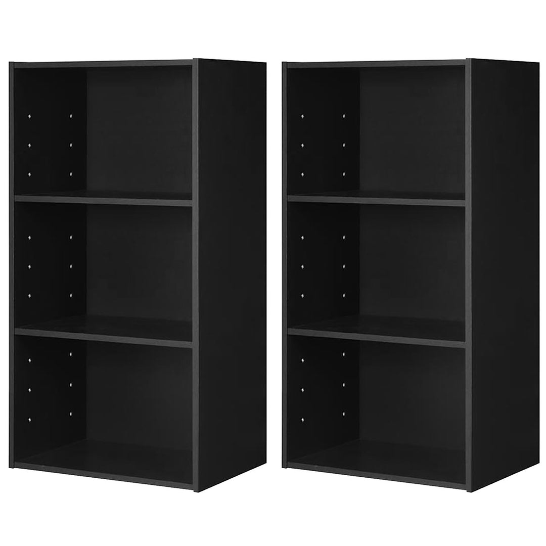 2 PCS 3 Tier Open Shelf Bookcase Multi-functional Storage Display Cabinet Black Image 1