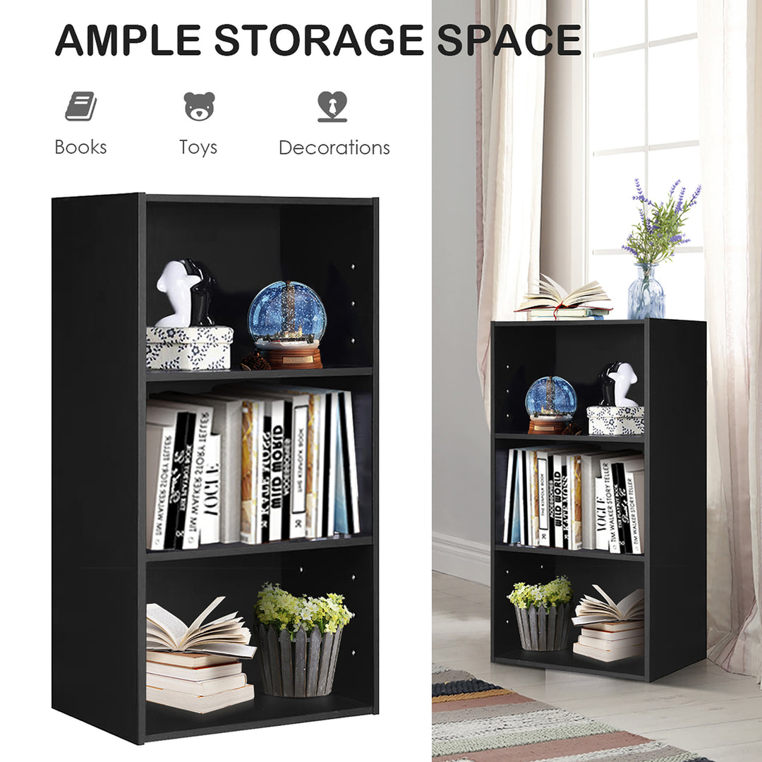 2 PCS 3 Tier Open Shelf Bookcase Multi-functional Storage Display Cabinet Black Image 7