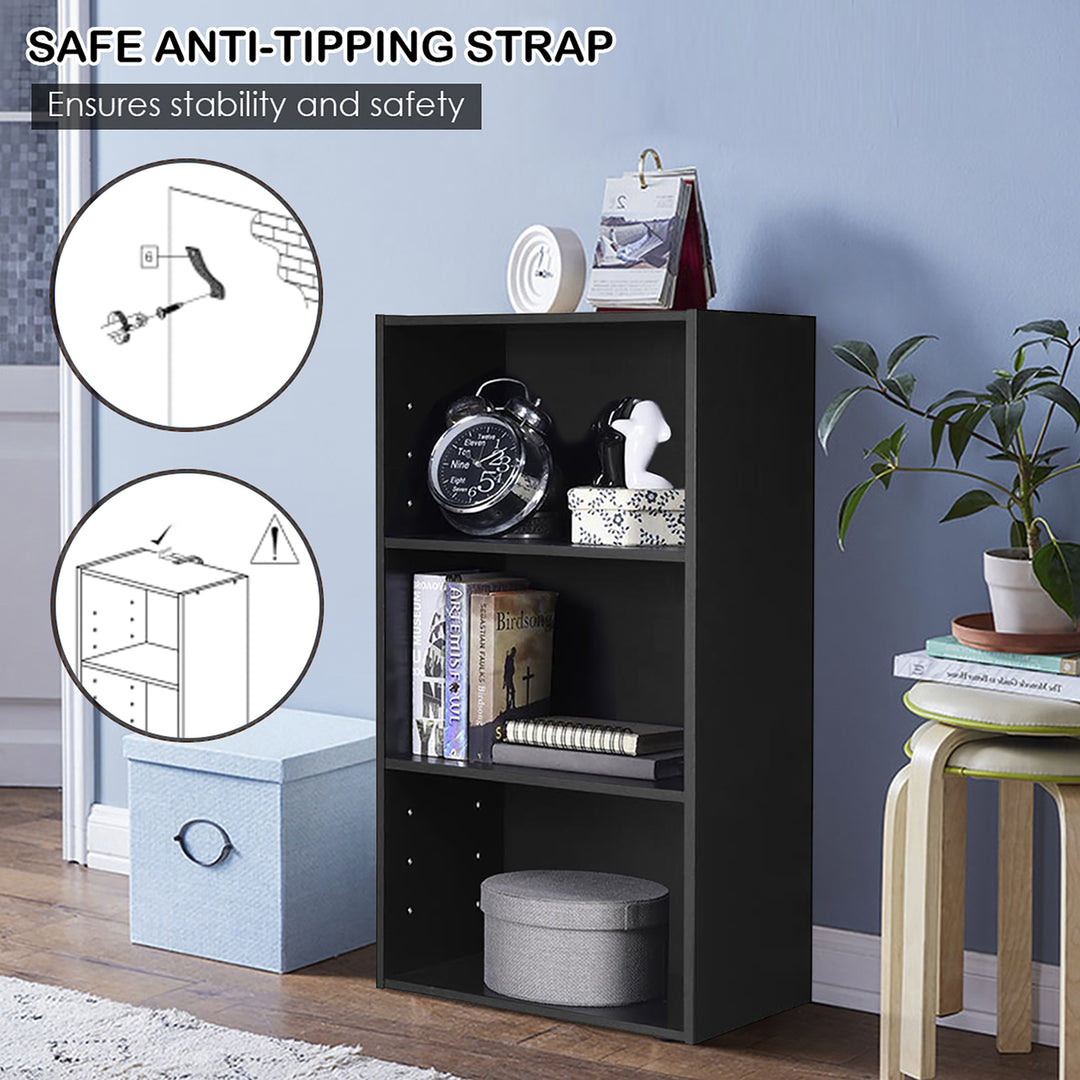 2 PCS 3 Tier Open Shelf Bookcase Multi-functional Storage Display Cabinet Black Image 8