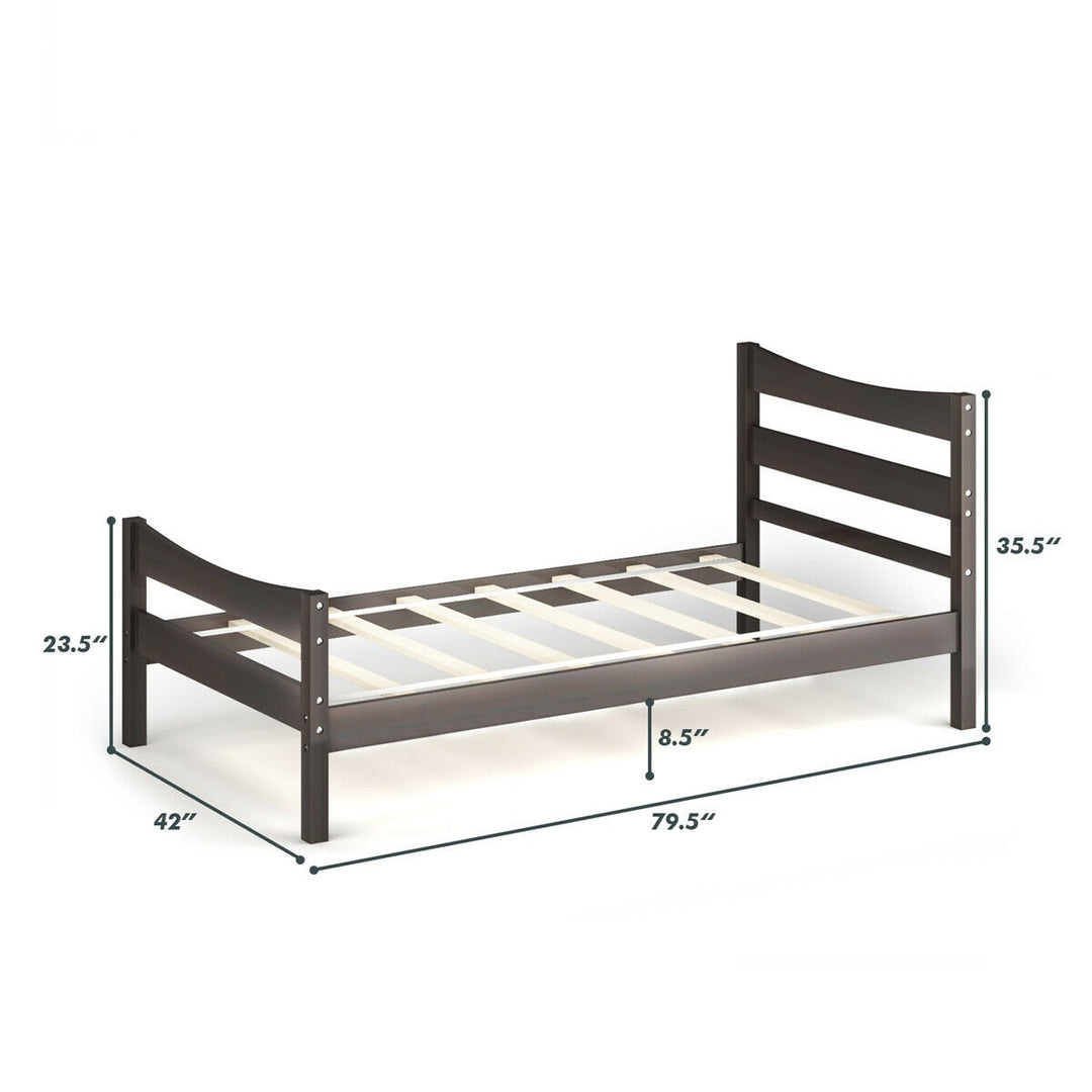 Twin Size Platform Bed Frame Foundation w/Headboard andWood Slat Support Espresso Image 3