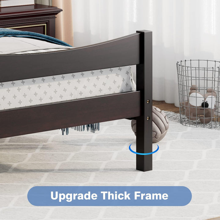 Twin Size Platform Bed Frame Foundation w/Headboard andWood Slat Support Espresso Image 8