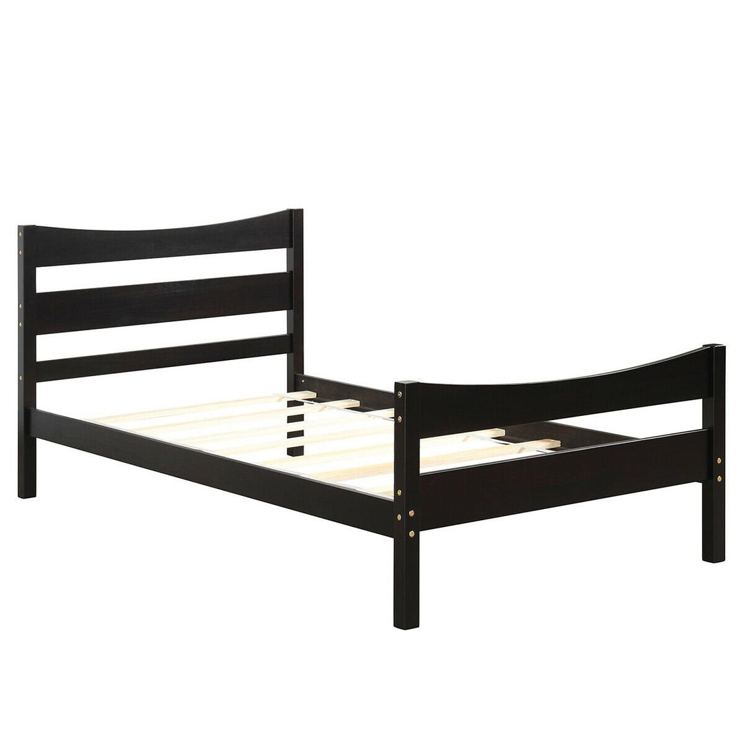 Twin Size Platform Bed Frame Foundation w/Headboard andWood Slat Support Espresso Image 2