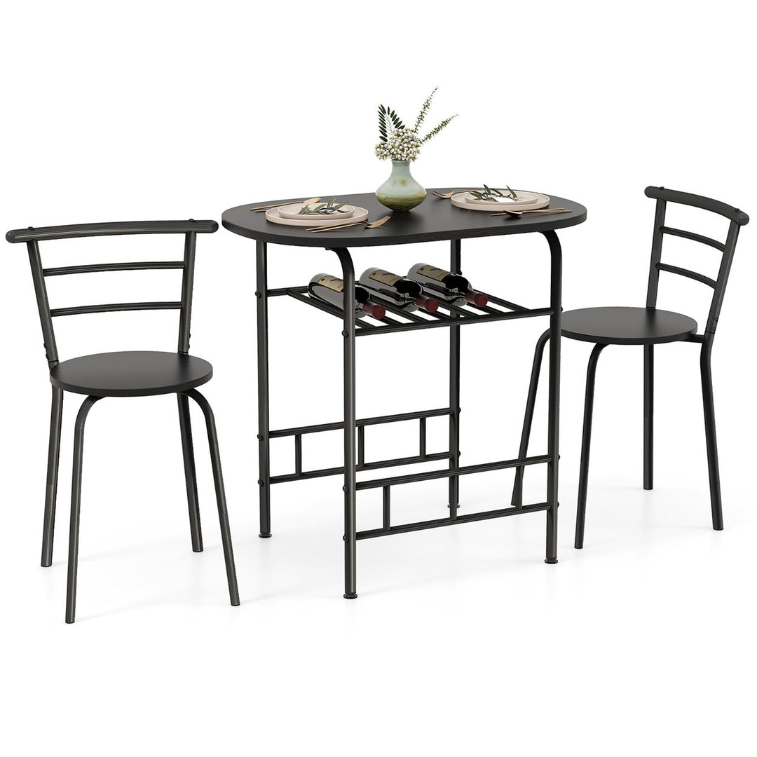 3 Piece Dining Set Home Kitchen Furniture Table and 2 Chairs Black Image 1