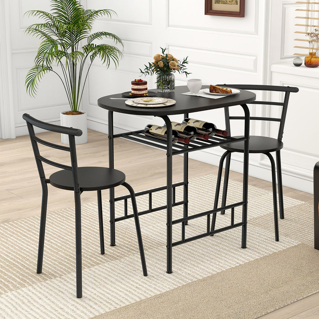 3 Piece Dining Set Home Kitchen Furniture Table and 2 Chairs Black Image 2