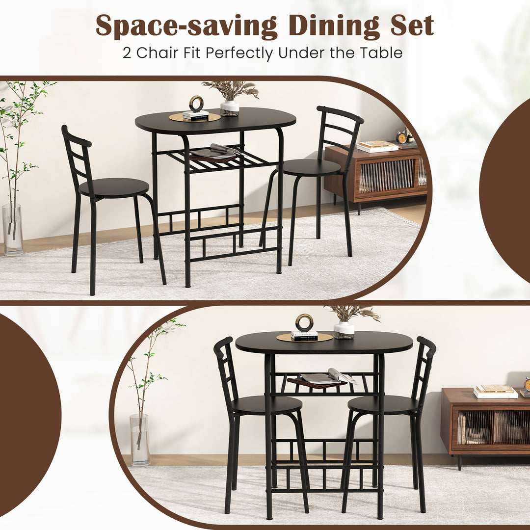 3 Piece Dining Set Home Kitchen Furniture Table and 2 Chairs Black Image 7