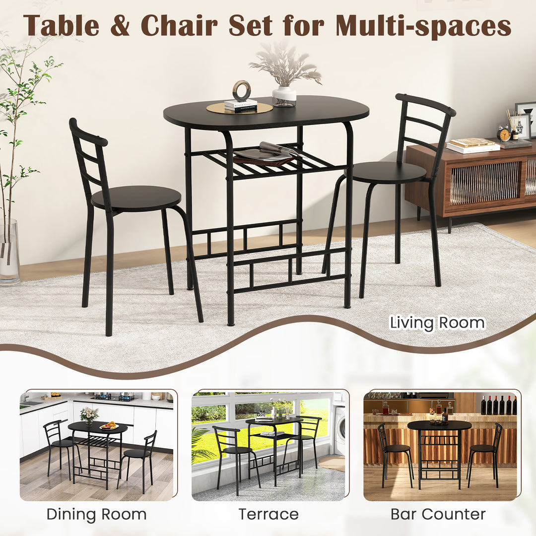 3 Piece Dining Set Home Kitchen Furniture Table and 2 Chairs Black Image 8