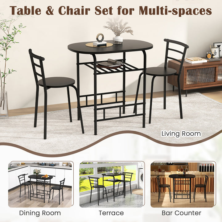 3 Piece Dining Set Home Kitchen Furniture Table and 2 Chairs Black Image 8