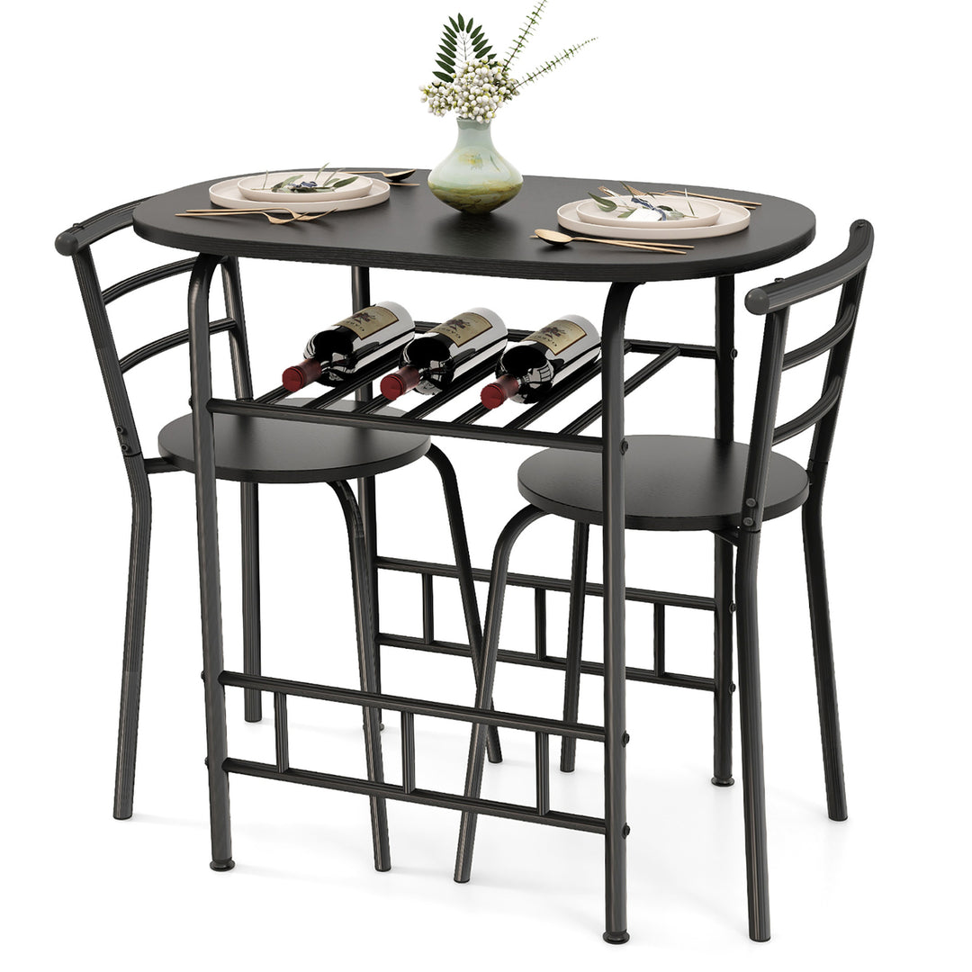 3 Piece Dining Set Home Kitchen Furniture Table and 2 Chairs Black Image 10