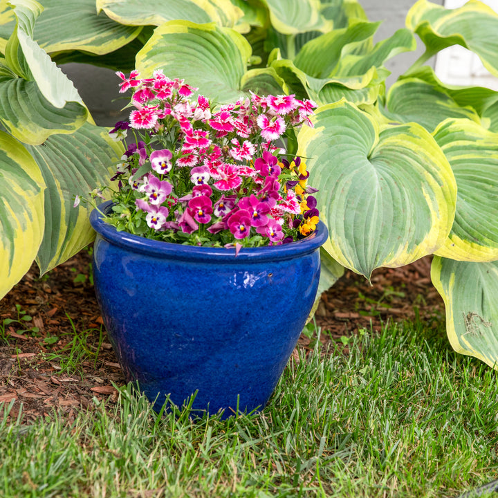 Sunnydaze 12 in Chalet Glazed Ceramic Planter - Imperial Blue - Set of 2 Image 4