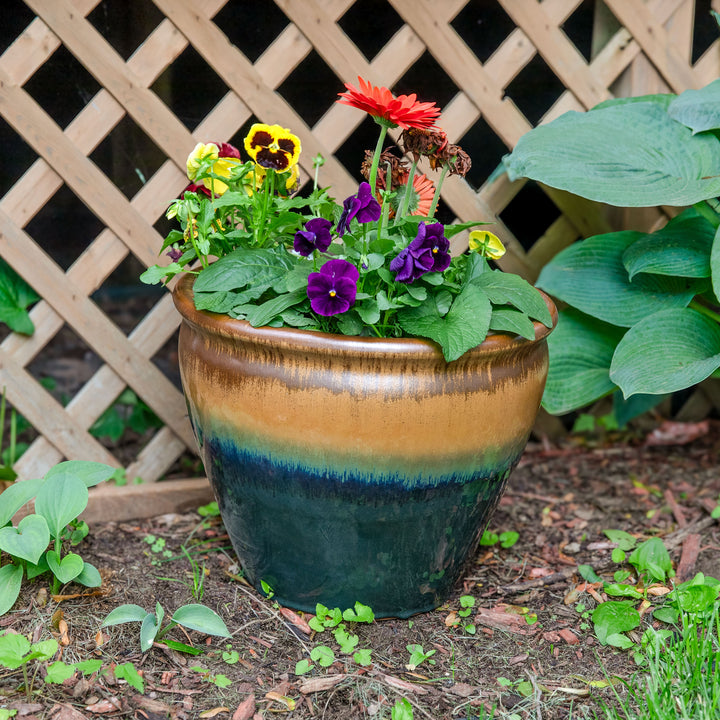 Sunnydaze 15 in Chalet High-Fired Glaze Ceramic Planter - Forest Lake Green Image 4