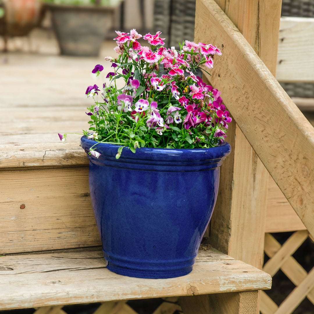 Sunnydaze 11 in Studio Glazed Ceramic Planter - Imperial Blue - Set of 2 Image 4