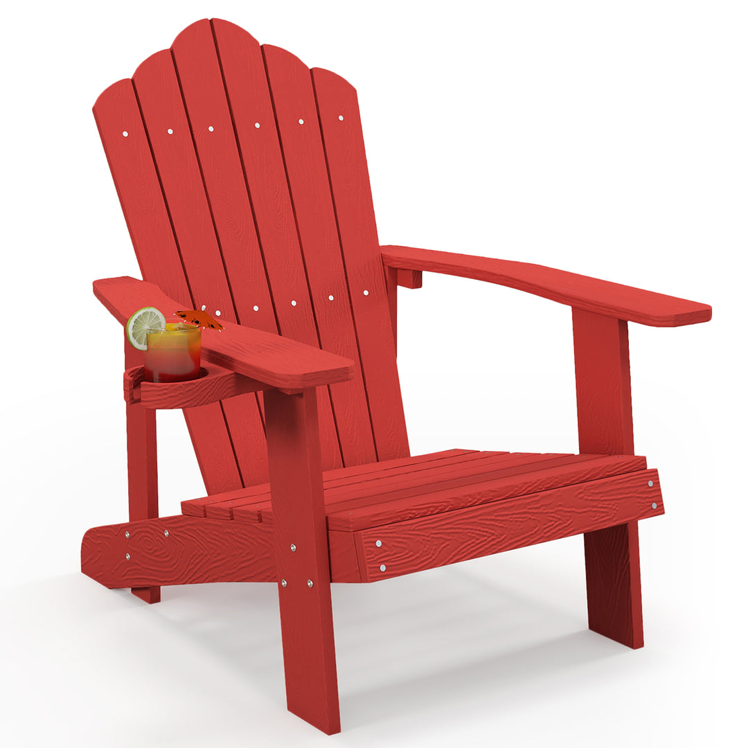 Patio HIPS Outdoor Weather Resistant Slatted Chair Adirondack Chair w/ Cup Holder Image 10