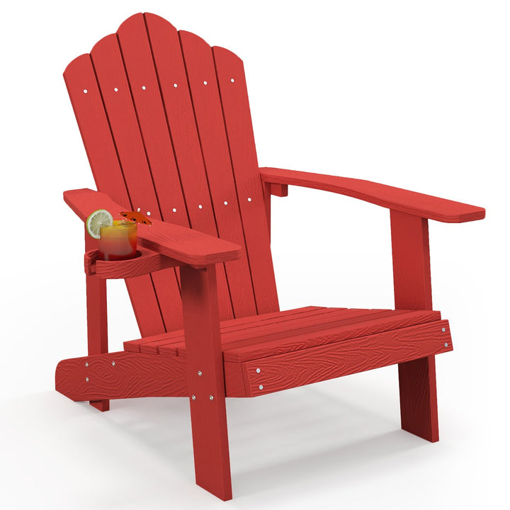 Patio HIPS Outdoor Weather Resistant Slatted Chair Adirondack Chair w/ Cup Holder Image 1